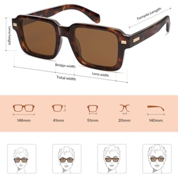 Trendy Square Polarized Sunglasses Retro Vintage Rectangle Shades main image 8